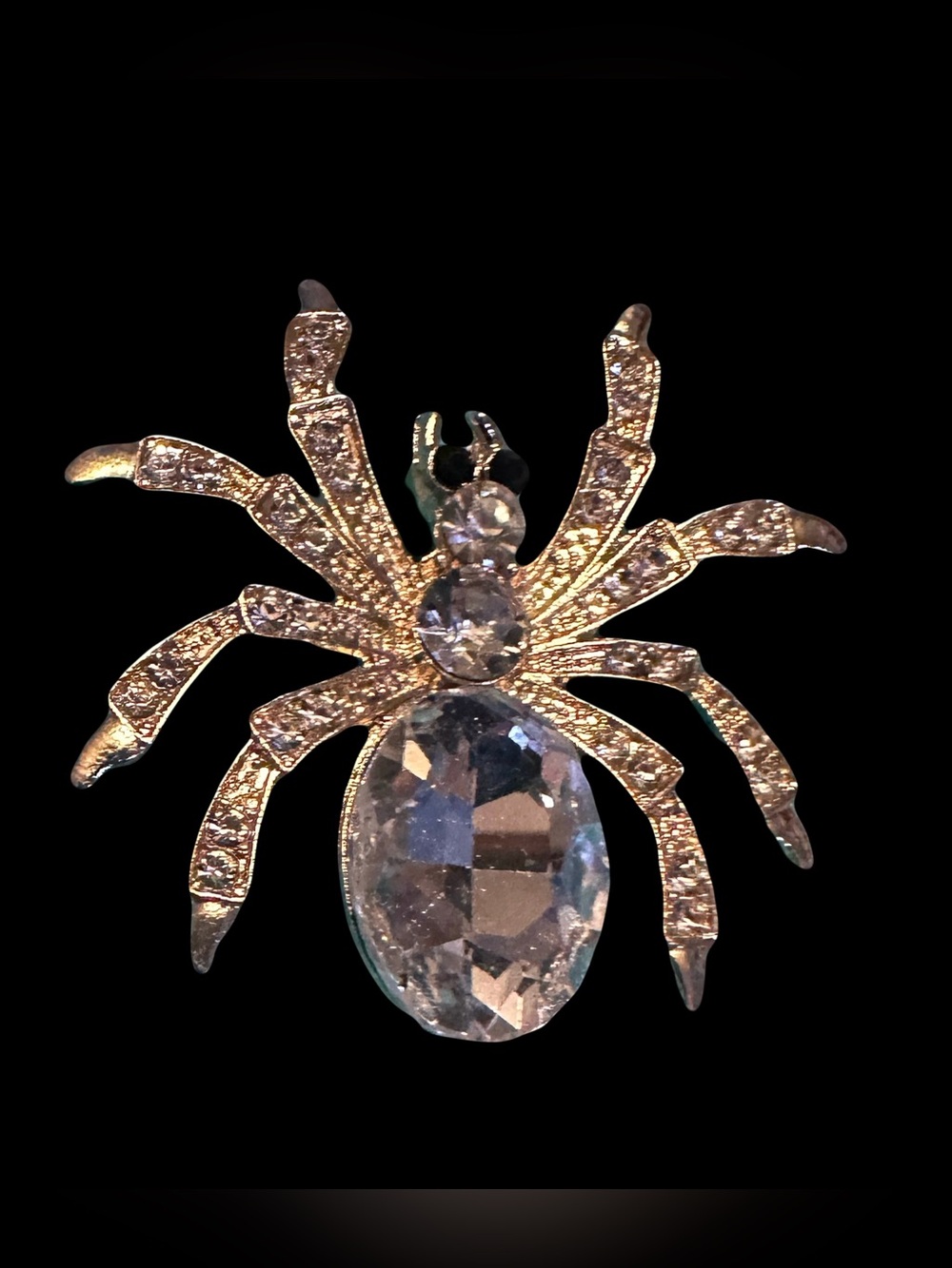 Crystal Spider Brooch Pin - Gold Tone with Clear Crystals